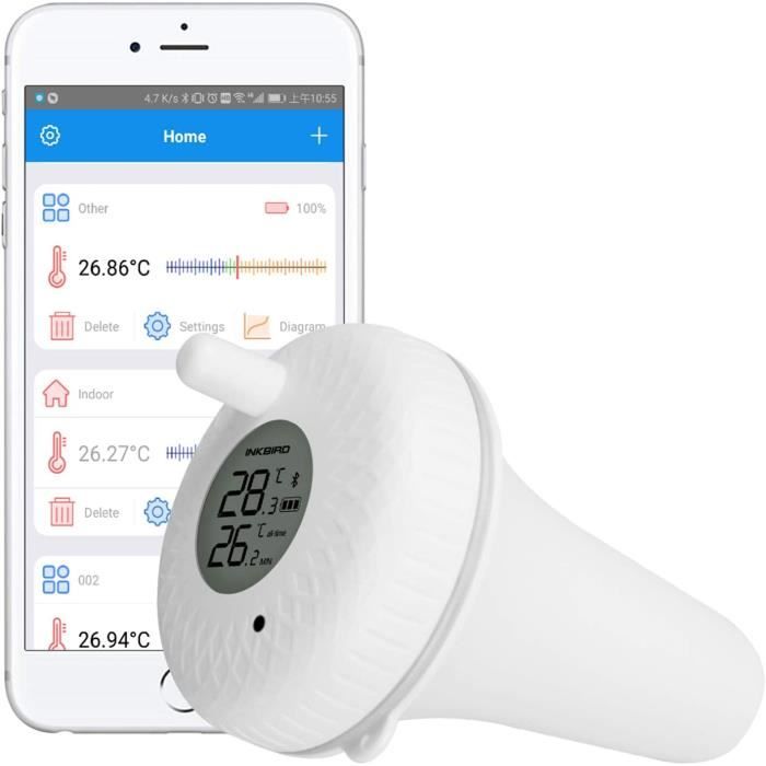Thermomètre Piscine Flottant Bluetooth, Thermomètre de Température d'eau, Inkbird IBS-P01B pour Aquarium,Spa,Jacuzzi