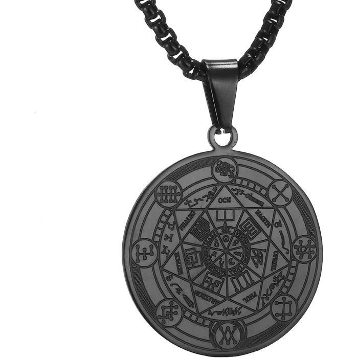 Collier Pendentif Talisman Protection – Sceau Pour Bons Esprits Et Chance – Argent, Cordon Réglable
