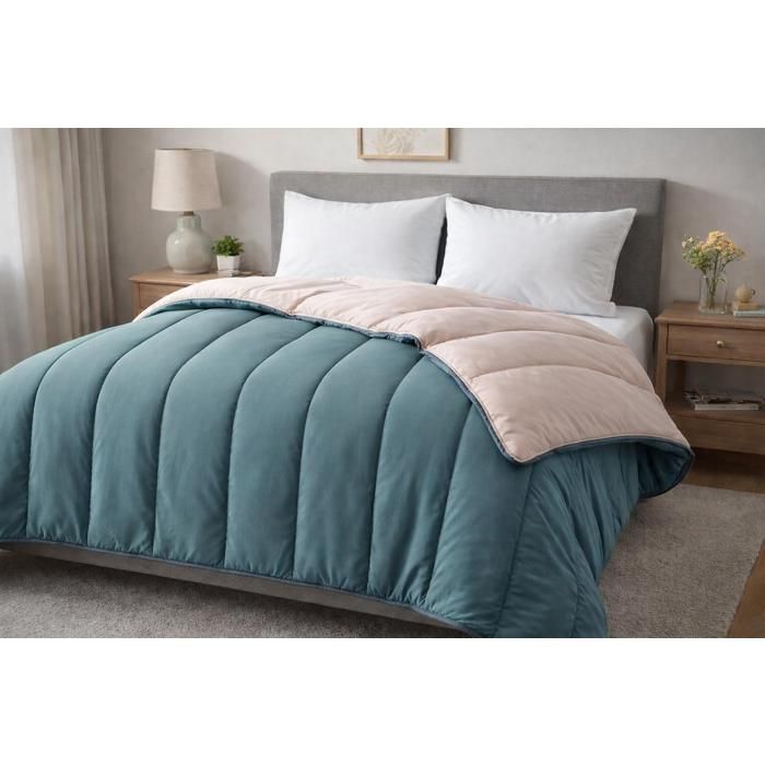 Couette - MORTREUX - MI SAISON - 240x260 cm - Tempérée - Microfibre Gris/Rose