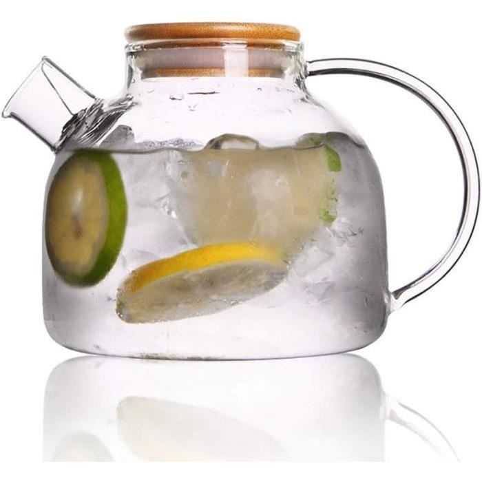 Pichet En Verre Borosilicate 1.5L Avec Couvercle Bambou - Carafe à Eau Avec Passoire, Lavable Au Lave-vaisselle