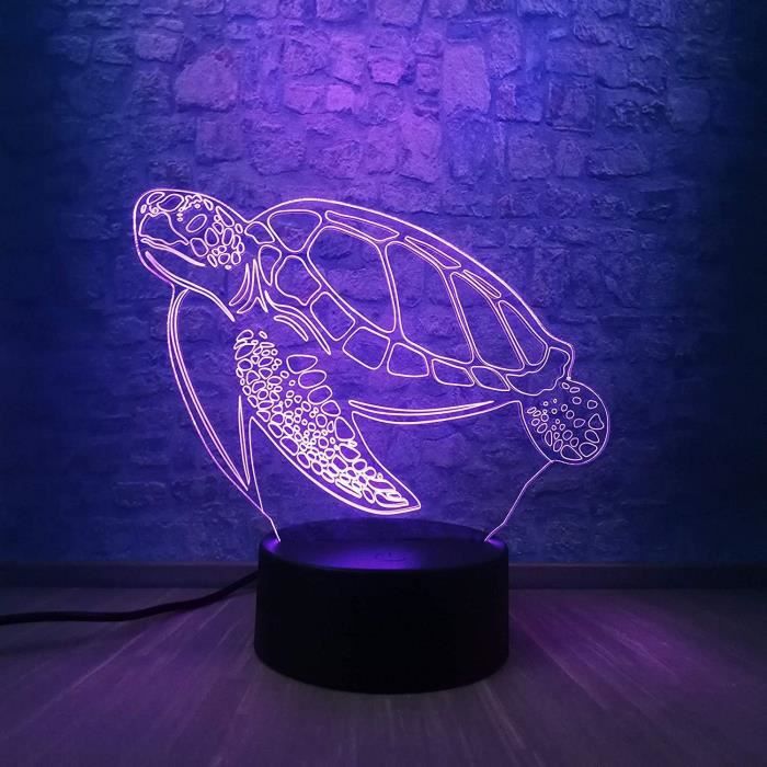 Lampe 3D Tortue Marine Personnalisable 16 Couleurs - Veilleuse Océan Avec Nom Ou Message