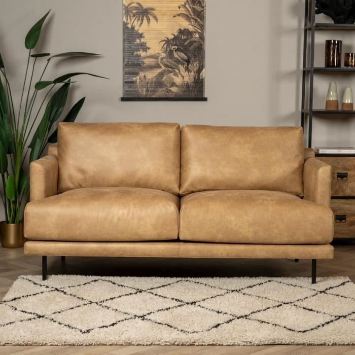 canapé en cuir écologique denver 2,5 places - livin24 - beige - confort moelleux - design contemporain