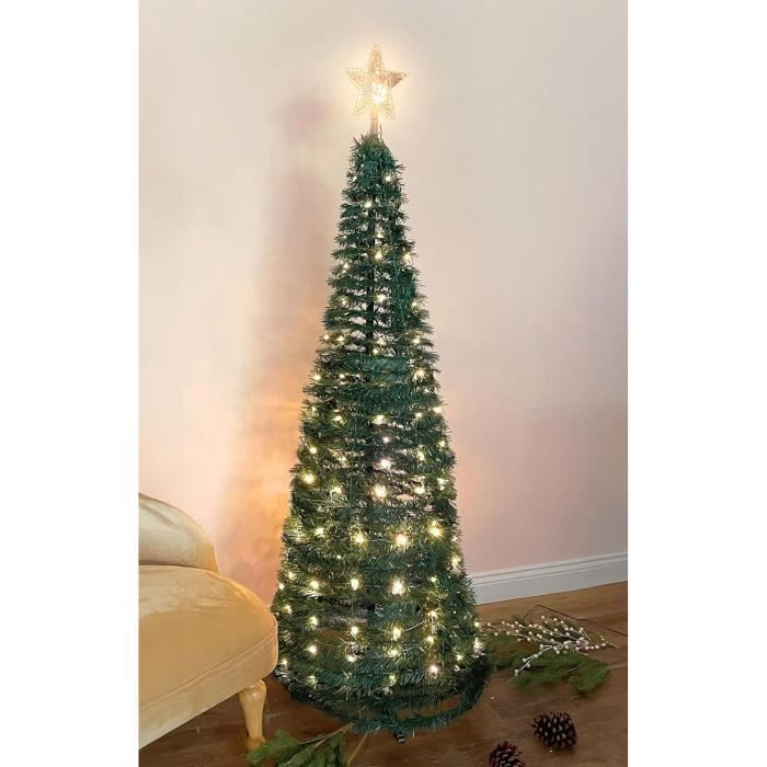 Sapin De Noël PopUp Spiralé 150 Cm Avec 120 Led Et Étoile Vert