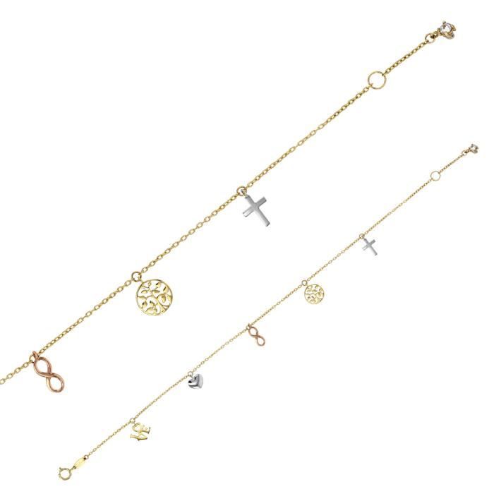 Jouailla - Bracelet en Or 375-1000 avec pampilles en or blanc jaune et rose (398054)