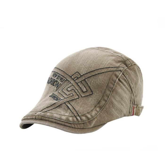 Homme Béret Casquette Chapeau Visière Plate Réglable Tissu de Coton