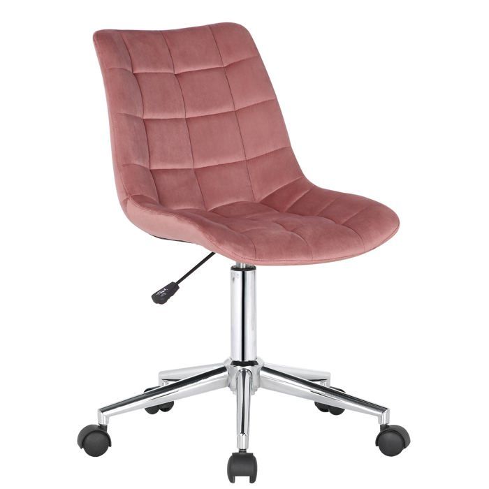 Chaise de bureau en velours rose sur roulettes design moderne hauteur reglable BUR10598