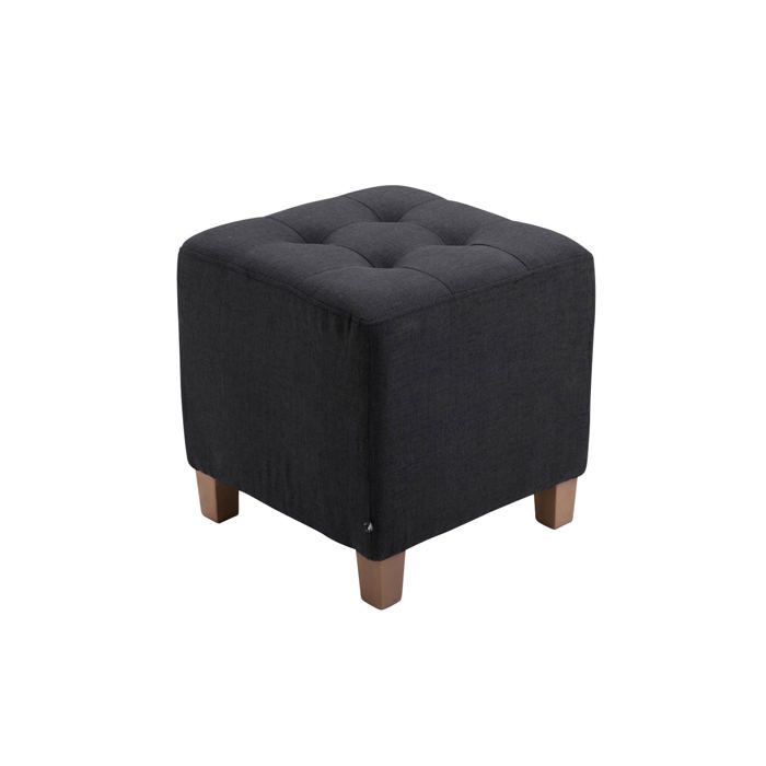 Tabouret bas repose pieds pouf capitonne en tissu noir pieds en bois 45x46 cm 10_0000162