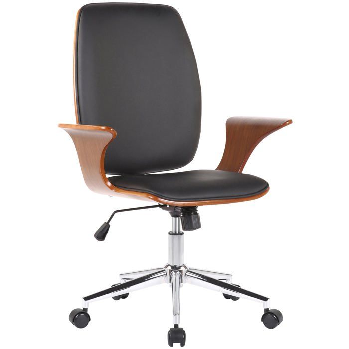 Fauteuil de bureau classique et confortable dossier ergonomique hauteur reglable en synthetique noir bois et metal BUR10557 Fauteuil de bureau classique et confortable dossier ergonomique hauteur reglable en synthetique noir bois et metal BUR10557
