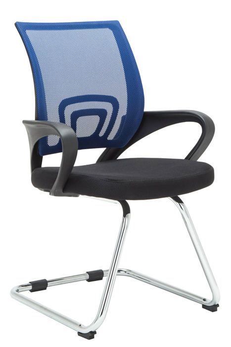 chaise de bureau reception sans roulettes dossier en maille avec accoudoirs bleu