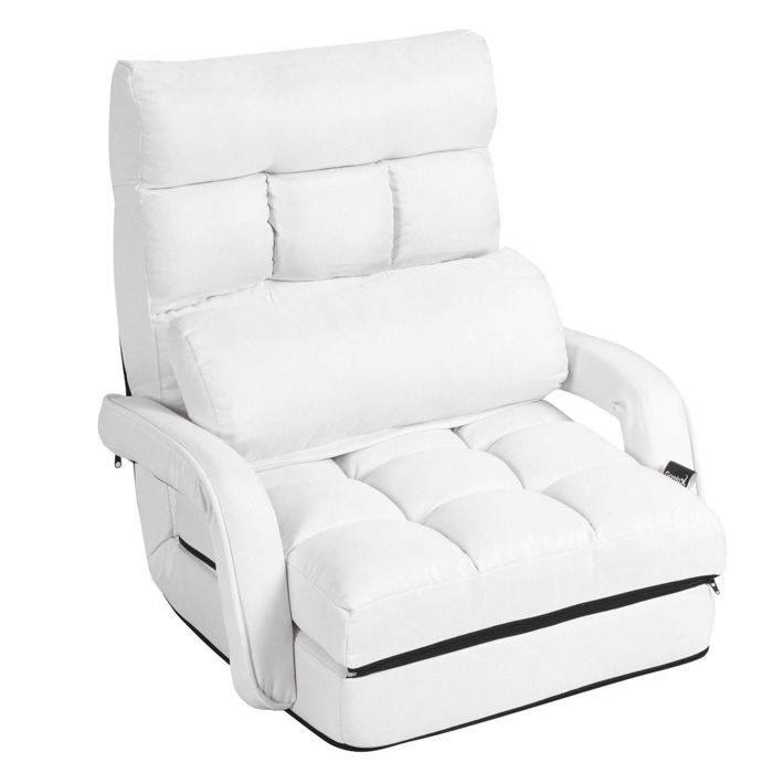 fauteuil convertible chauffeuse convertible 1 place en tissu avec oreiller 5 positions blanc