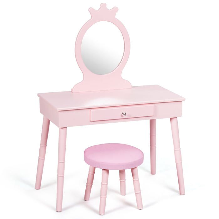 Coiffeuse bureau pour enfant 3 a 8 ans avec miroir tiroir tabouret MDF rose 20_0000475 Coiffeuse bureau pour enfant 3 a 8 ans avec miroir tiroir tabouret MDF rose 20_0000475