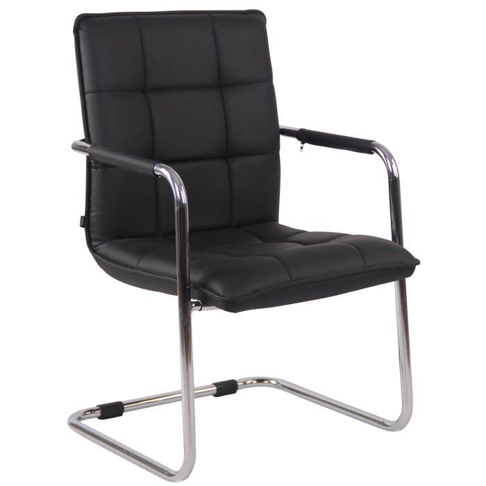 Chaise visiteur fauteuil de bureau sans roulettes en cuir synthetique noir cadre metal BUR10467