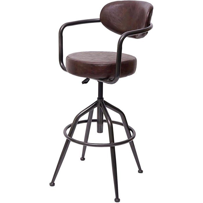 1x tabouret de bar pivotant style industriel reglable en hauteur marron vintage avec dossier TDB04058