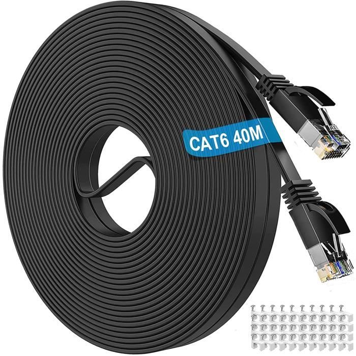 Cable RJ45 40m Cat 6, Cable Plat 40m Long Extérieur Câble