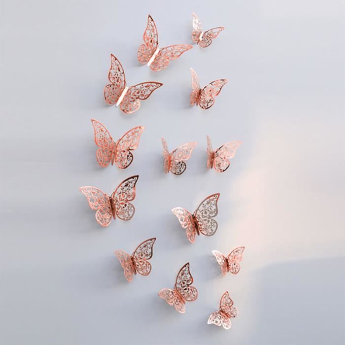 Oblique-Unique® Lot de 12 papillons décoratifs Sticker mural rose Décoration colorée