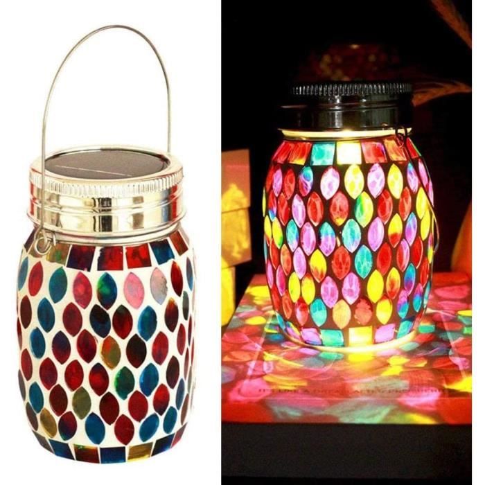 Lot Lanternes Solaires Mosaïque Verre Multicolore – Éclairage Magique Jardin Terrasse Balcon