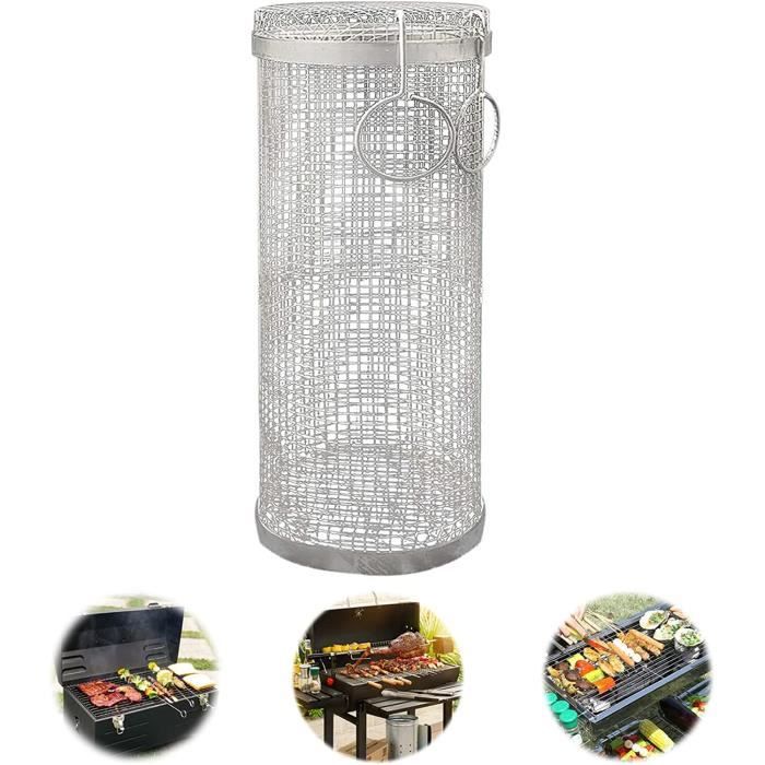 IHomara Lot De 2 Paniers à Griller - Barbecue Roulant 360° En Acier Inox - Pour Viande, Poisson Et Légumes - Parfait Pour Camping Et Pique-nique