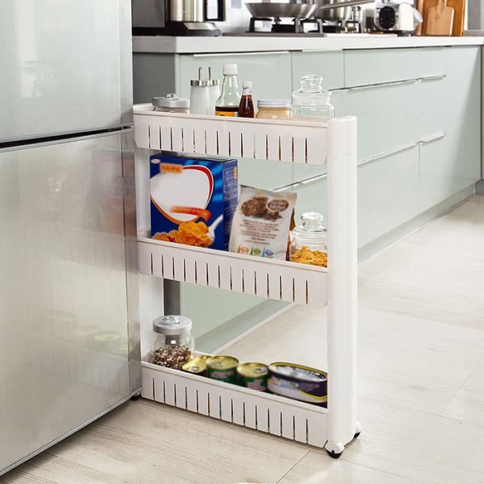 Etagère De Rangement Resserre A Roulettes 3 Etages Spécial Petits Espace Produits  Ménager cuisine salle de bains Blanc - Cdiscount Maison