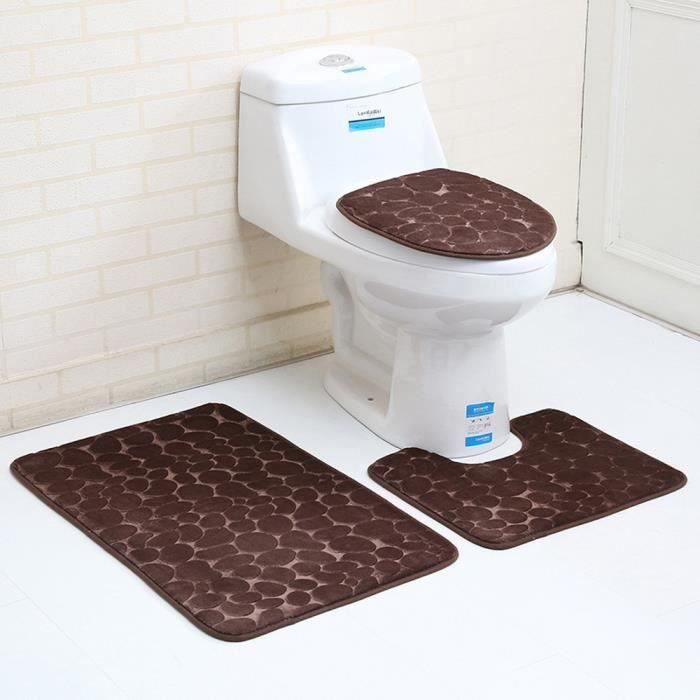 Nouveau Haut Pile 3-Pc Set salle de bain Tapis de bain contour tapis & Couvercle Housse-Noir et Blanc