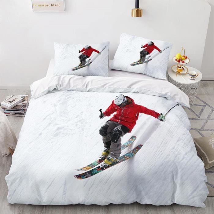 Housse de Couette cm Ski Blanc Adulte Parure de Lit 2 Personnes pour Adulte Enfant 140x200cm 779 Cdiscount Maison