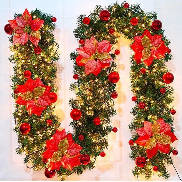 Guirlande Lumineuse De Noël Pour Escalier - Décoration Avec Lumières LED, Pour Cheminée, Mur, Porte - Rouge, 45 X 20 Cm