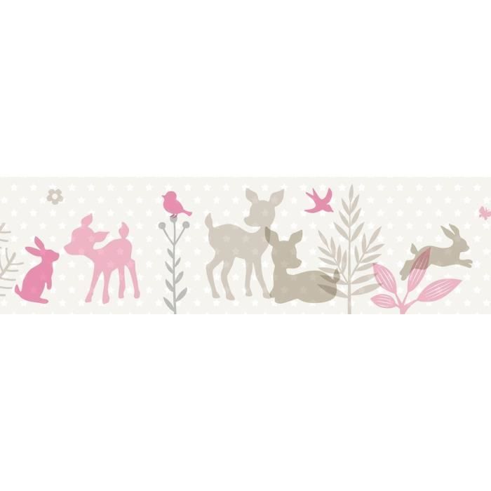 motif animaux avec bambi rose-beige lovely label frise murale autocollante 450 x 11,5 cm 
