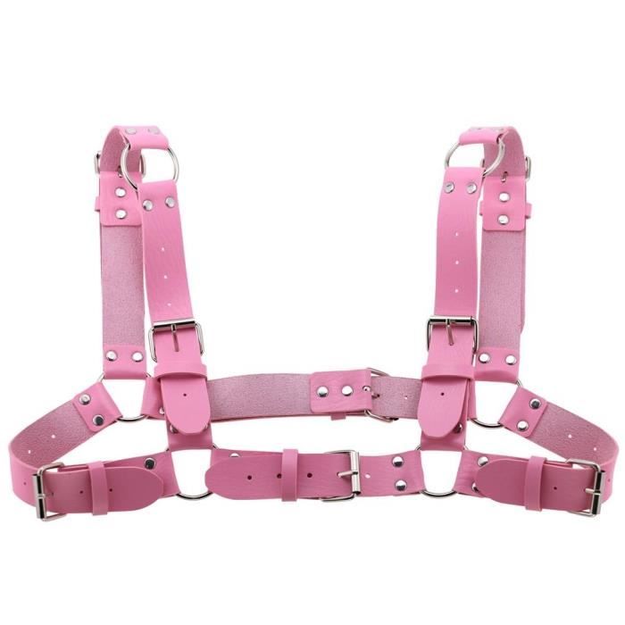 Harnais De Poitrine - Rose - Réglable - Métal - Chaîne En Cuir PU - Mixte