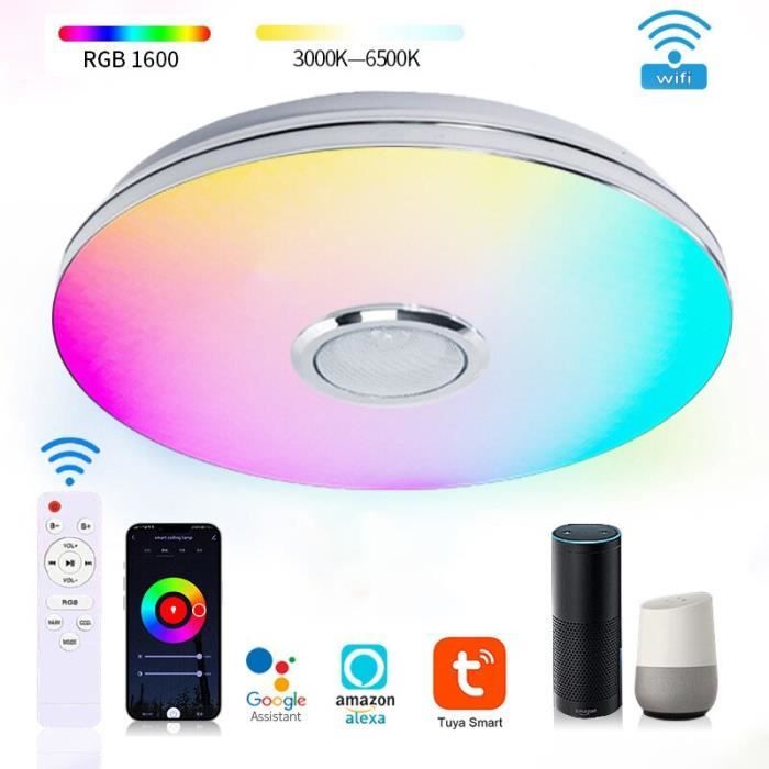 Plafonnier avec musique bluetooth et haut parleur - 102 LED - 60W - RVB - télécommande AC180 | Leroy Merlin Plafonnier avec musique bluetooth et haut parleur - 102 LED - 60W - RVB - télécommande AC180 | Leroy Merlin