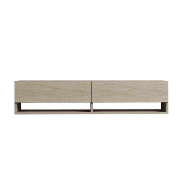 CALICOSY - Meuble TV suspendu 2 portes abattantes décor travertin L141 cm - ARGES - Beige CALICOSY - Meuble TV suspendu 2 portes abattantes décor travertin L141 cm - ARGES - Beige