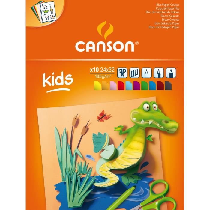 CANSON Bloc Enfant 5ans+ 10 feuilles Creation® 24x32 - 185 g - 10 couleurs assorties