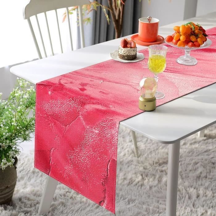 Chemin De Table Noël 40x140cm Rouge Élan Et Flocons - Décoration Festive Élégante