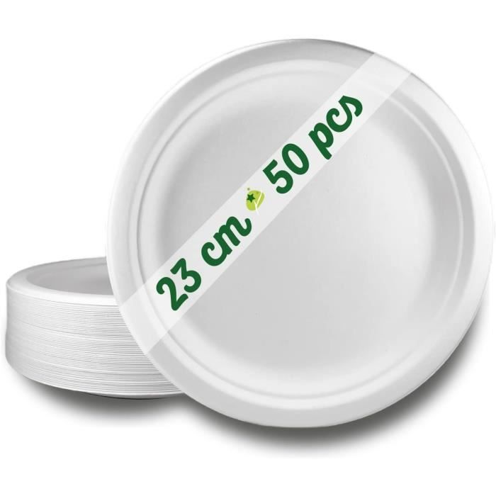50 Assiettes Jetables En Canne à Sucre – 26x13 Cm – Idéal Festival, Foodtruck, Traiteur