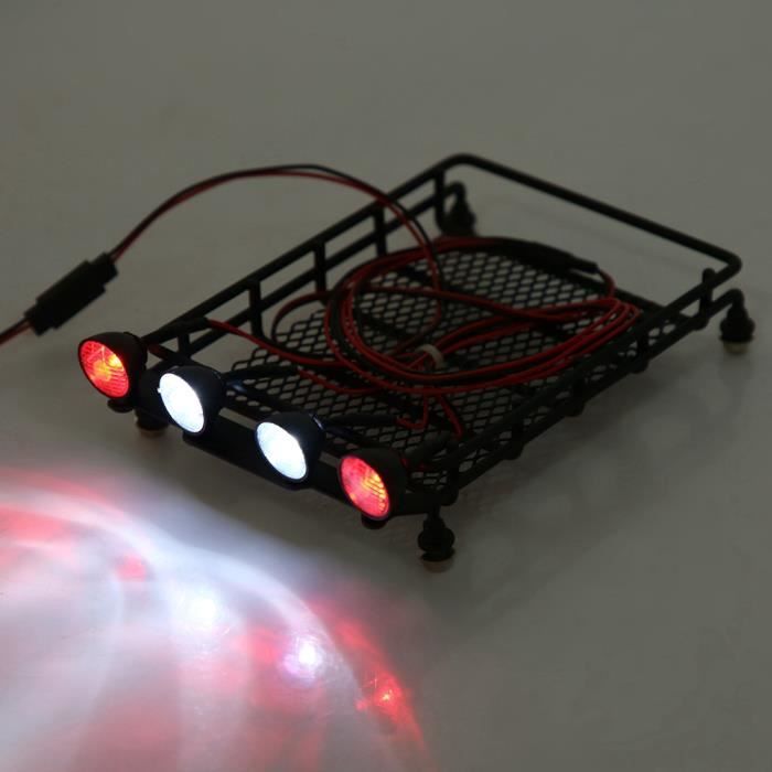 Porte-bagages De Toit Moyen Avec 4 Feux LED – Pour Axial SCX10 1/10 – Blanc – Accessoire Simulation RC