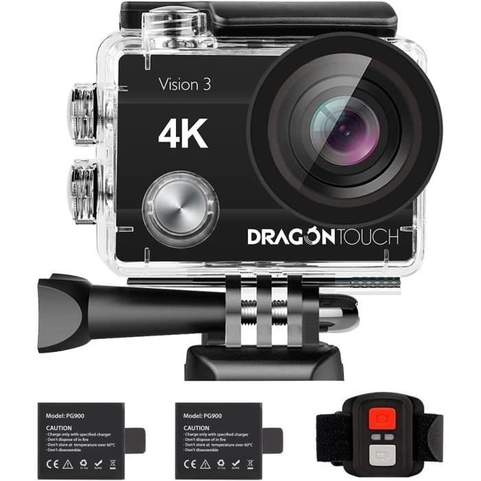 Caméra Sport Dragon Touch Vision 3 Etanche 4K 16 Millions Pixels avec Carte Mémoire Extreme 64Go Noir