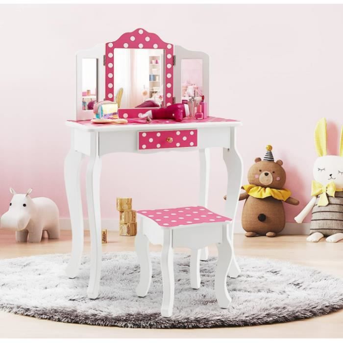 Garde-robe Enfant Avec Miroir DREAMADE - Bois Blanc - 93.5x38x100cm - Pour 2 Ans Et Plus