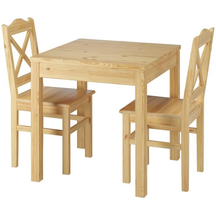 ensemble table à manger et 2 chaises, table de cuisine, en pin massif naturel 90.70-50a-set20