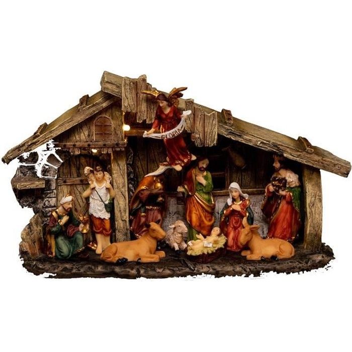 Crèche de Noël lumineuse 11 santons 3 LED Autres Marron - Cdiscount Maison