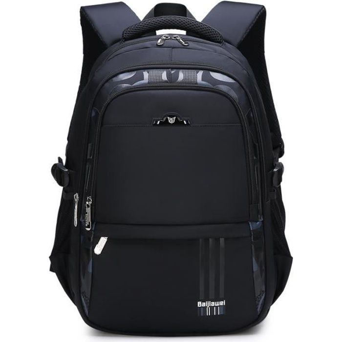 Cartable College Garcon Sac a Dos Scolaire pour Carte Cahiers Livres Travail Sport pour Ordinateur de 13 Pouce Impermeable Noir
