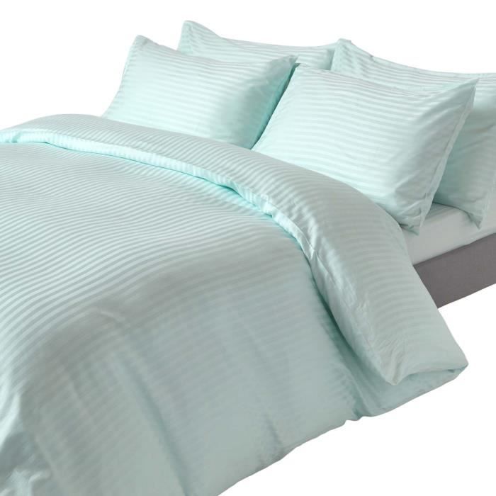 Housse de couette et taies doreiller unies en coton égyptien 330 fils Bleu 135 x 200 cm Housse de couette et taies doreiller unies en coton égyptien 330 fils Bleu 135 x 200 cm