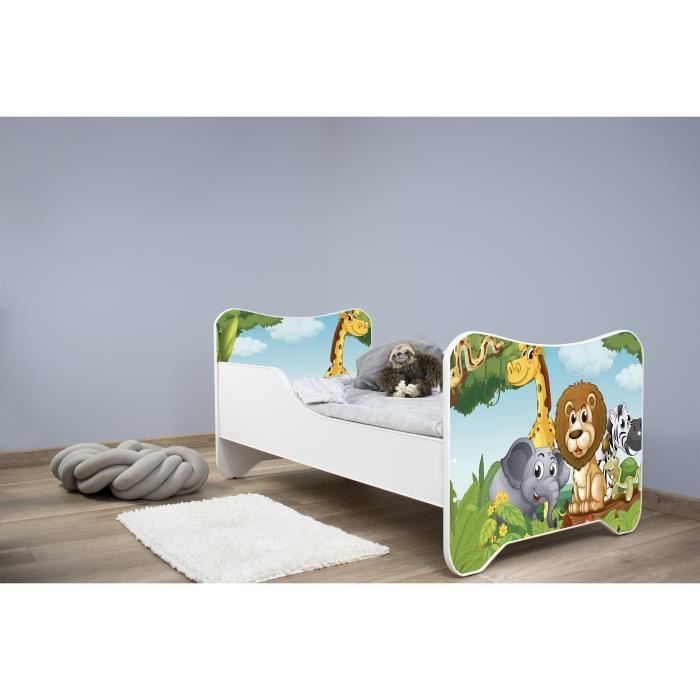 Topbed Lit D Enfant Motif Animaux 140x70 Cm Ensemble Lit Matelas Sommier Chambre D Enfant Cdiscount Maison