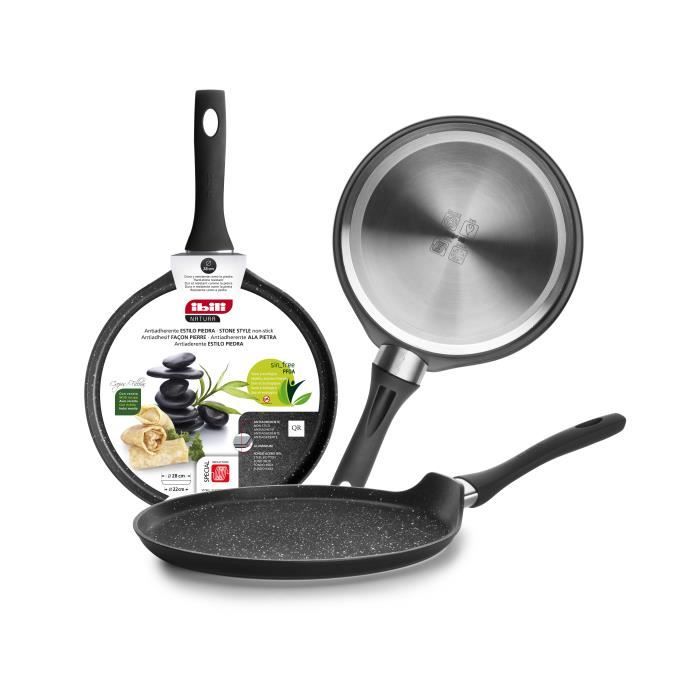 IBILI - Poêle à crêpes Natura, 28 cm, Aluminium, Antiadhésif style pierre, Compatible avec l’induction