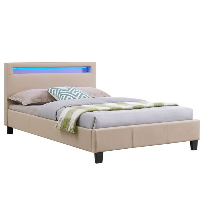 lit simple pour adulte mirando avec sommier 120x190 cm 1 place et demi 1 personne tete de lit avec led integrees synthetique brun cdiscount maison