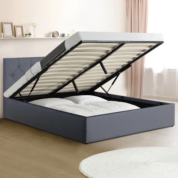 lit coffre austin pvc gris avec sommier 140x190 cm achat vente structure de lit lit coffre austin pvc gris cdiscount