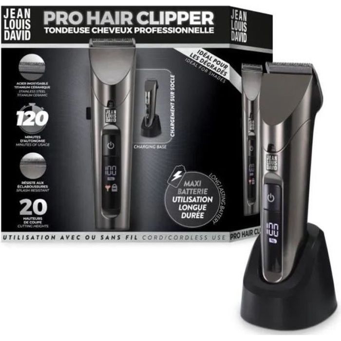 Tondeuse à cheveux - JEAN LOUIS DAVID - Pro Hair Clipper - 20 hauteurs de coupe - Batterie Lithium I