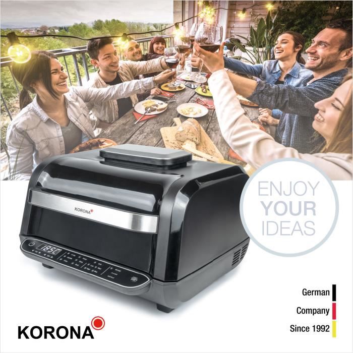 Korona 46160 Air Fryer & Grill 8-en-1 – Friteuse à air four pizza déshydrateur rôtisserie BBQ (noir) - Korona