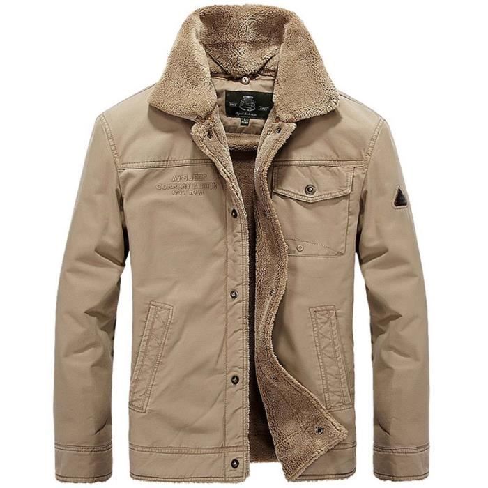 Blouson Homme Hiver Epais Double Fausse Fourrure Casual Veste Courte Chaude Kaki Kaki Cdiscount Pret a Porter