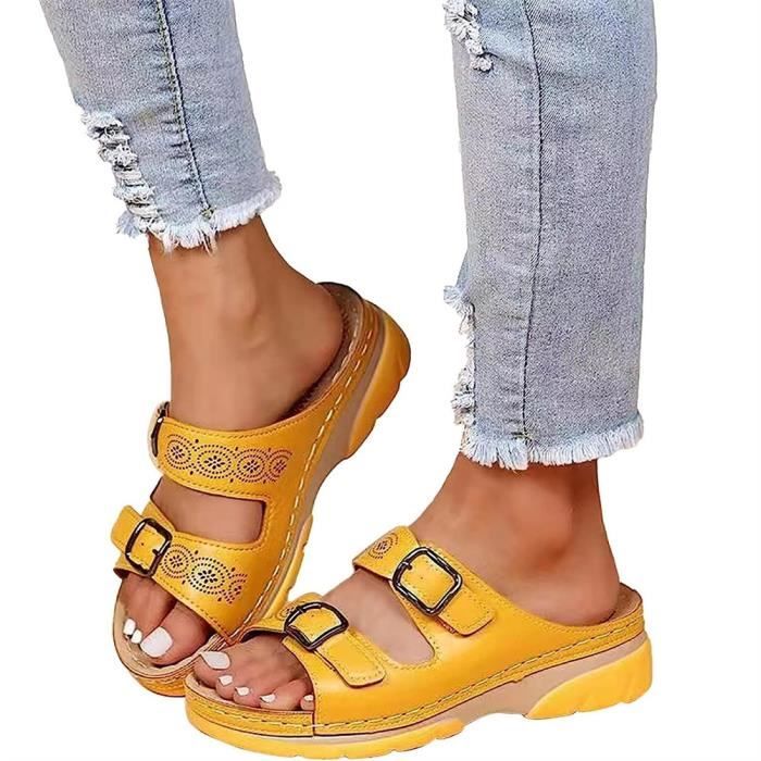 Sandales Nurture à Talon Compensé - Bout Ouvert, Perles Jaunes, Taille 7.5 US - Occasion