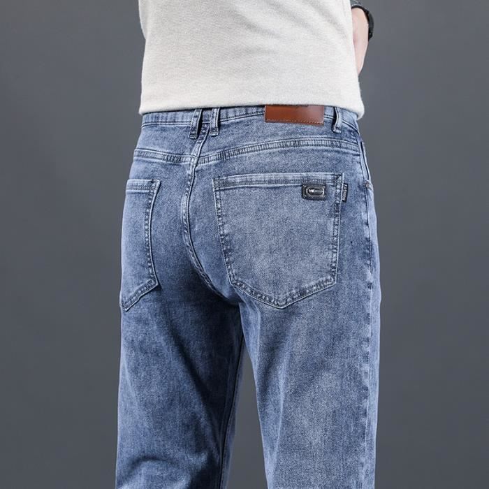 Jeans Homme Mi Saison Coupe Droite Couleur Unie Confortable Simple Fashion Bleu INSFITY