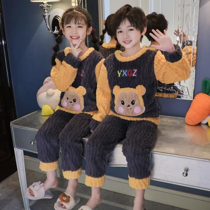 2 pieces pyjama polaire d hiver pour enfants garcons et filles vetements de maison chauds de dessin anime noir ours Noir ours Cdiscount Pret a Porter
