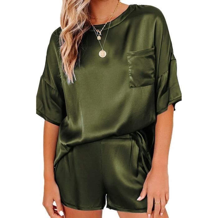 Ensemble de Pyjama Femme à Manches Courtes Pyjamas pour Femme en Satin ...